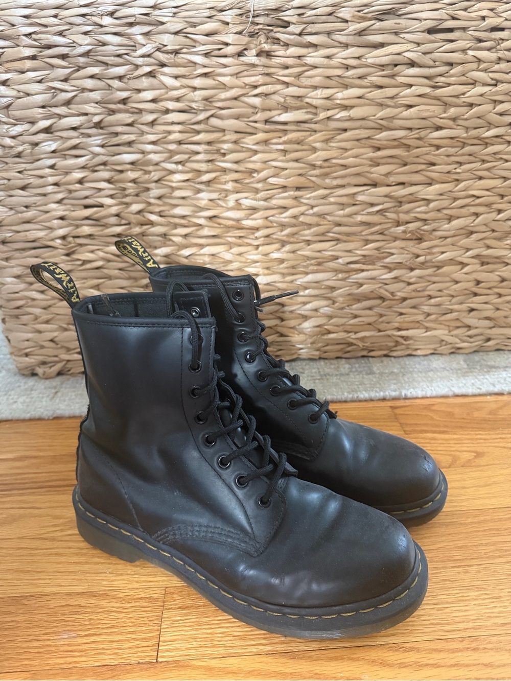 Women’s Black Leather Dr Marten’s Lace-Up Combat Boots